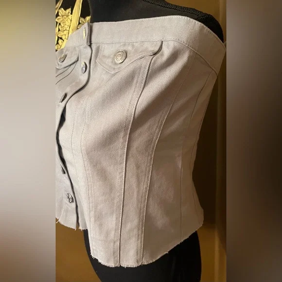 Zara Light Denim Button Up Tube Top New - Picture 8 of 12